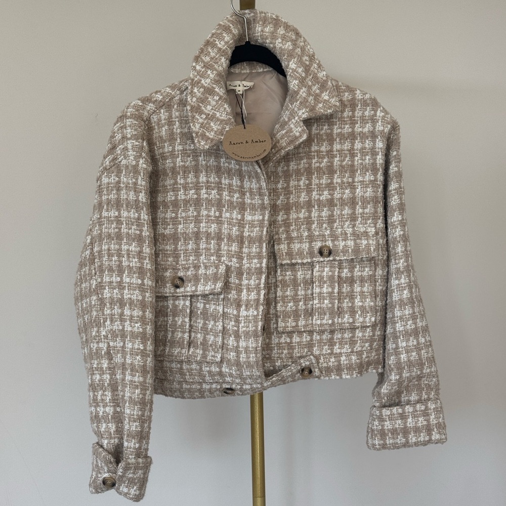 Aaron & Amber Houndstooth/Tweed Cropped Jacket NWT
